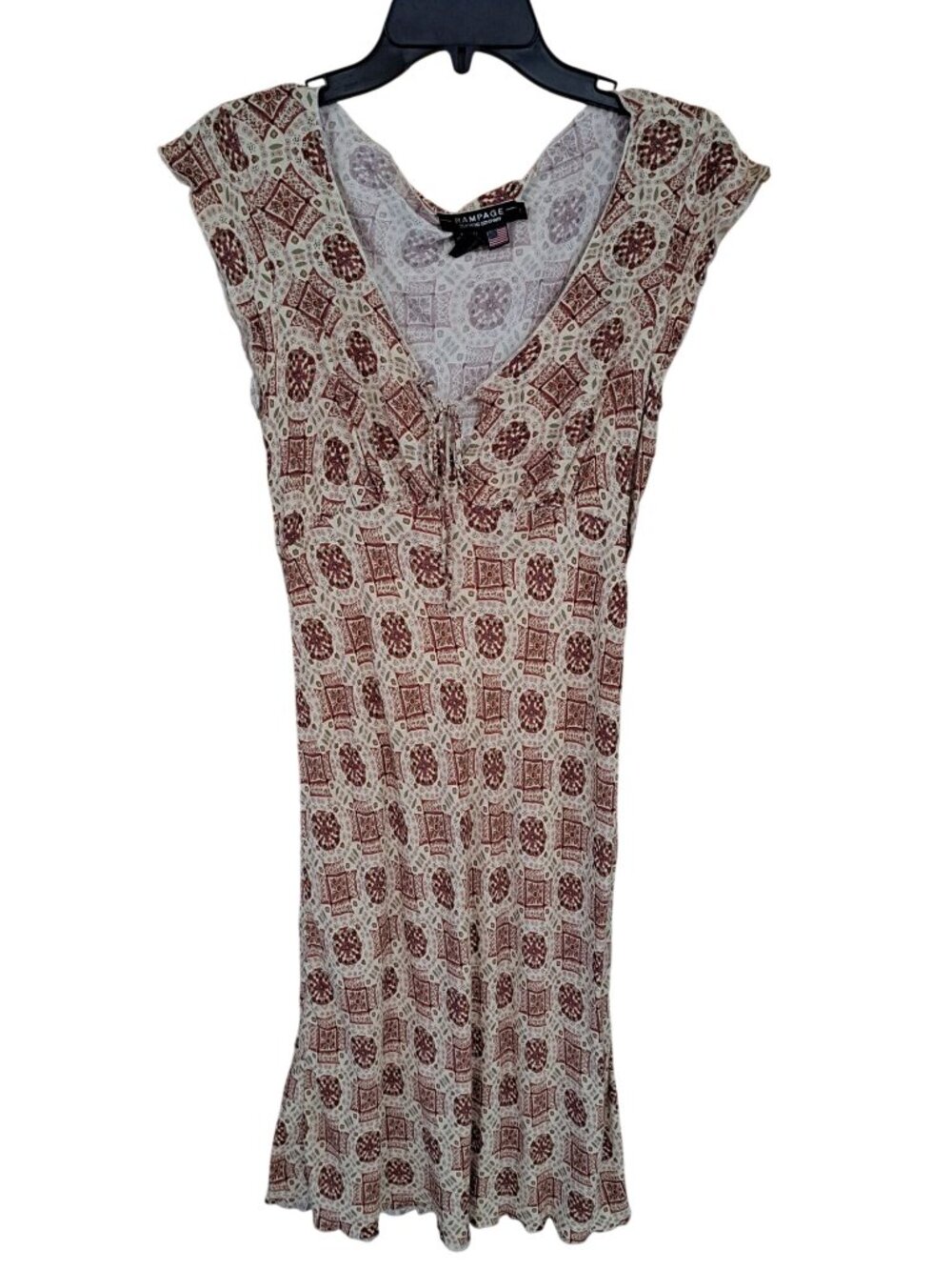 Y2K Rampage Babydoll Milkmaid Womens Printed Rayon Dress Small Boho Festival